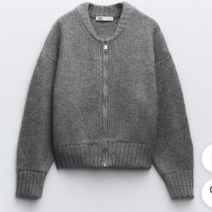 Zara Grey Knit Zipper Sweater